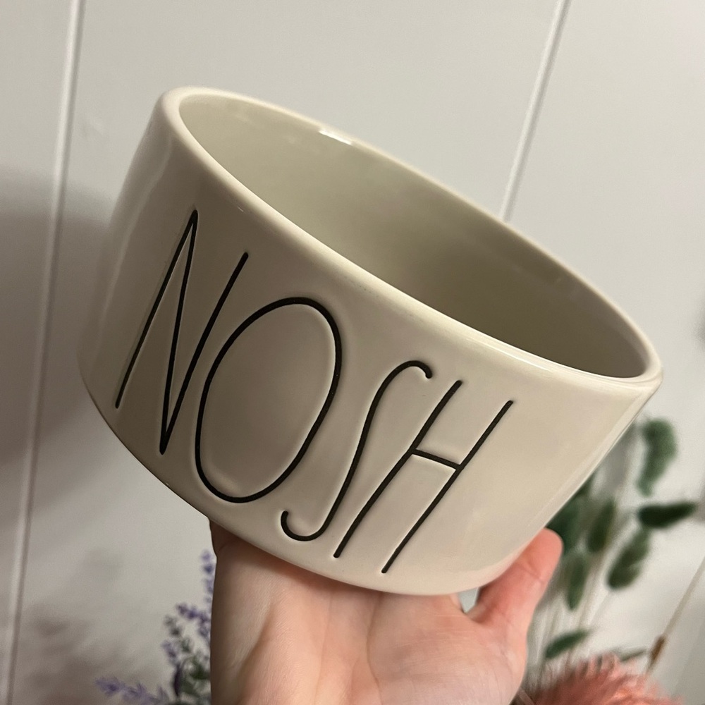 New Rae Dunn Nosh Bowl Pet Dog Cat Food Water Two Tone Ceramic Small Grey White